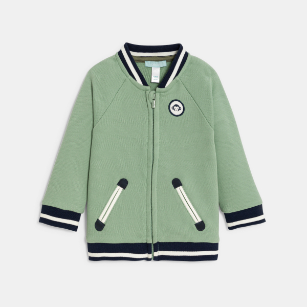 سترة فاخرة لطفل ولد بسحاب عليها صورة قرد أخضر